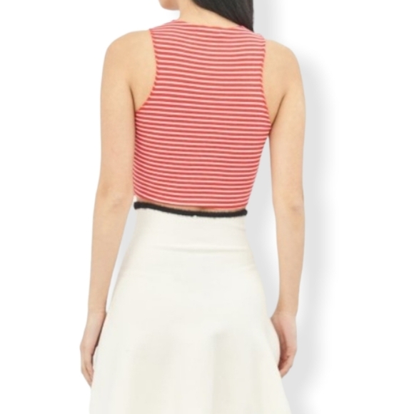 ZARA Trafaluc‎ Cropped Red/White Stripped Top with Pearls - Picture 2 of 11